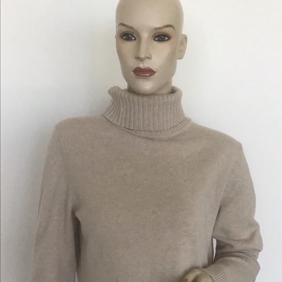 Lafayette 148 New York Beige Tan Turtleneck 100% Cashmere Sweater Old Money L - Picture 2 of 4